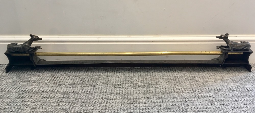 Antique Iron and Brass Extending Fire Fender with Greyhound Mounts View XIII