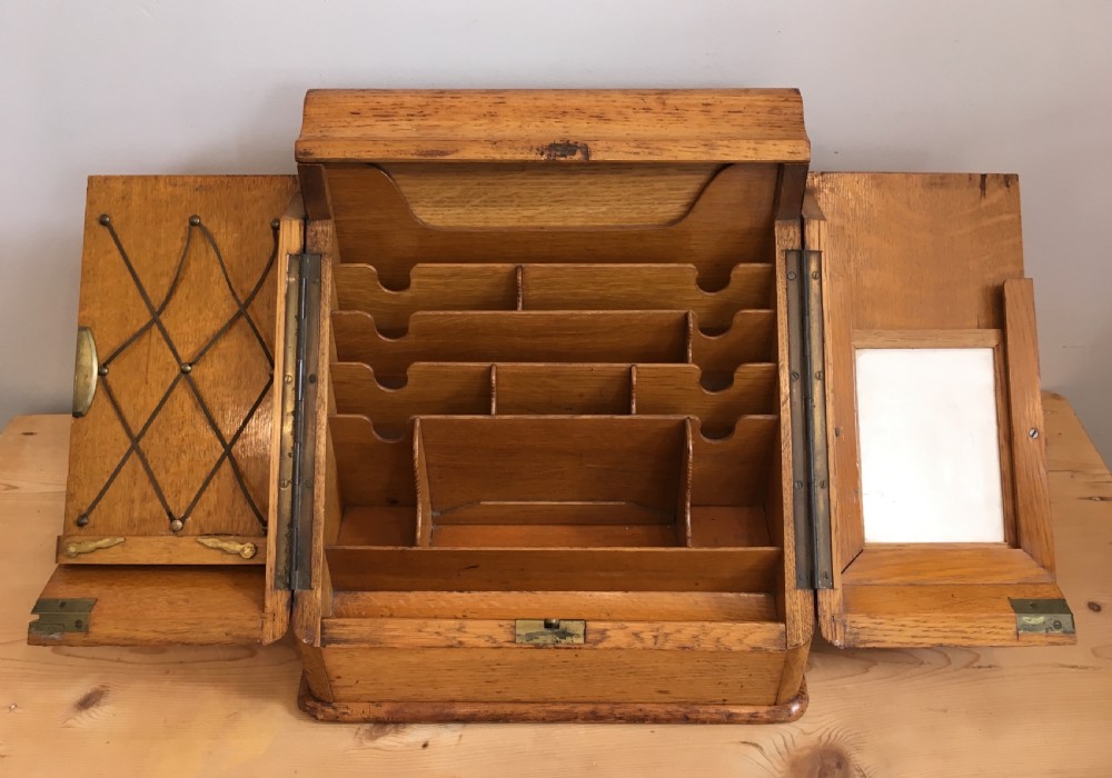 Antique Edwardian Oak Desktop Stationery Cabinet 
