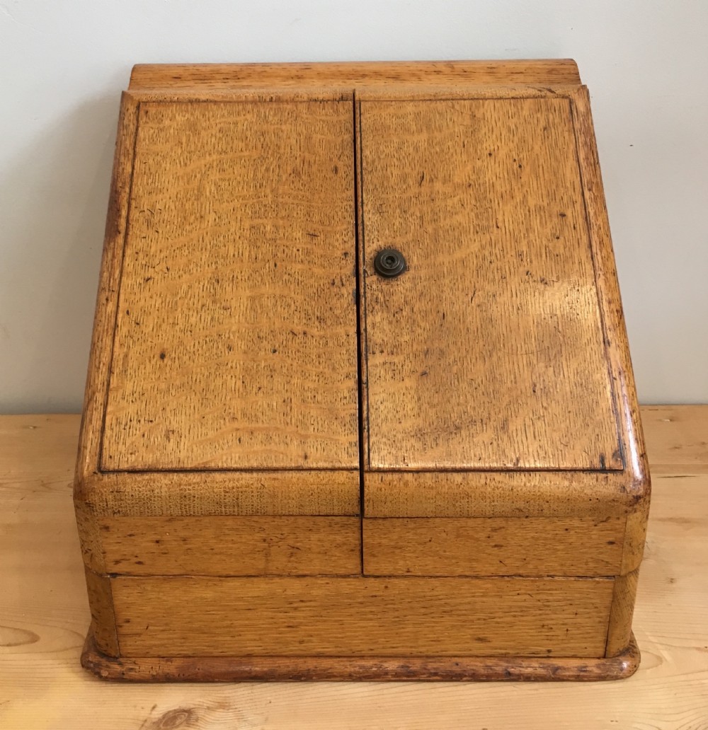 Antique Edwardian Oak Desktop Stationery Cabinet  View II