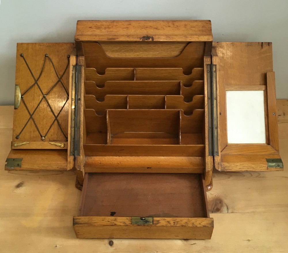 Antique Edwardian Oak Desktop Stationery Cabinet  View VII