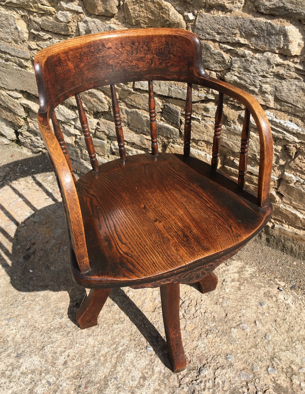 Antique Oak Swivel Office Desk Chair View II