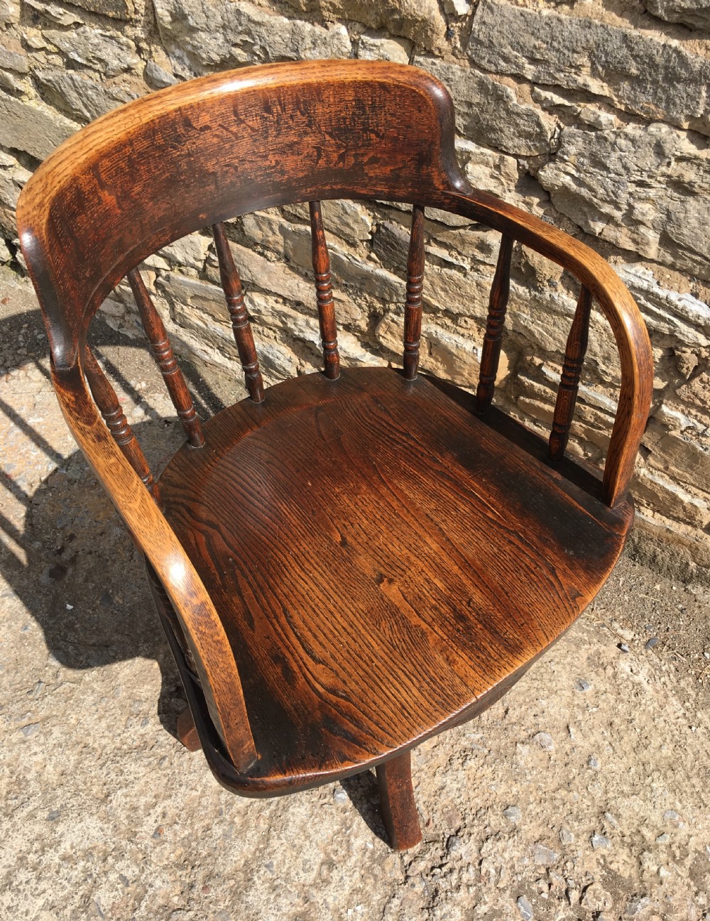 Antique Oak Swivel Office Desk Chair View VI