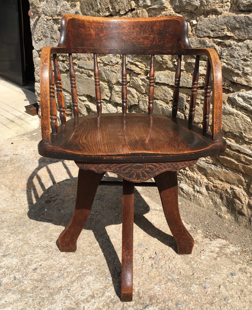 Antique Oak Swivel Office Desk Chair View VII