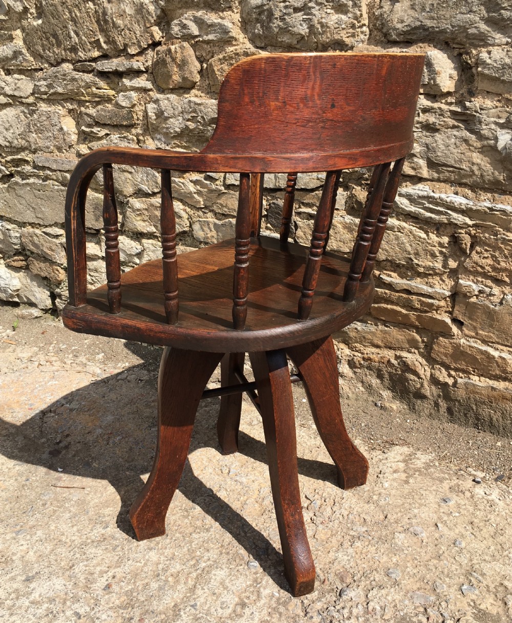 Antique Oak Swivel Office Desk Chair View VIII