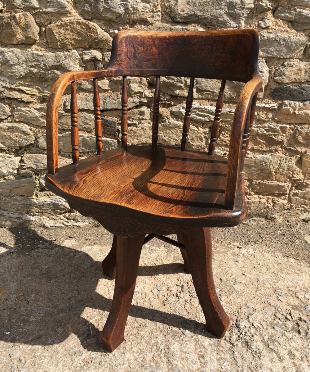 Antique Oak Swivel Office Desk Chair View XI