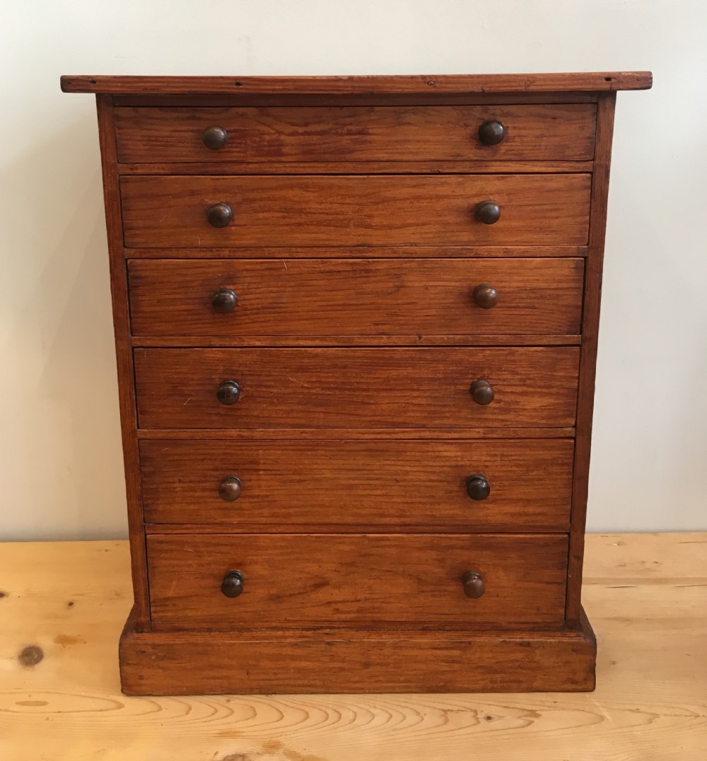 Antique Pine Tabletop Specimen Collectors Chest of Drawers