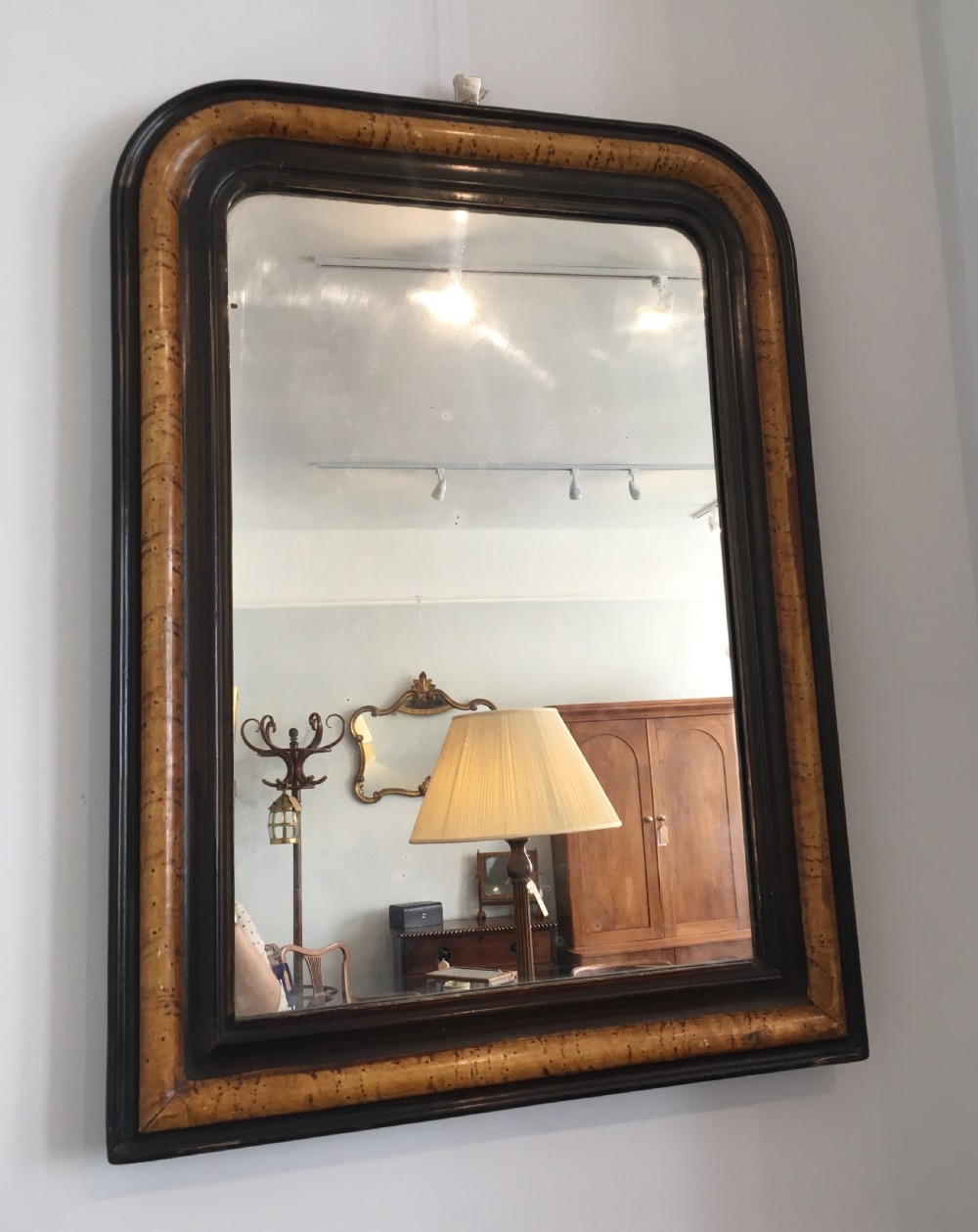Large Antique French Faux Maple Mirror