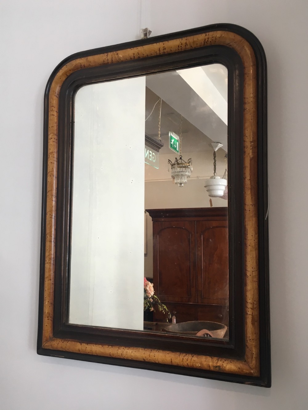 Large Antique French Faux Maple Mirror View IV