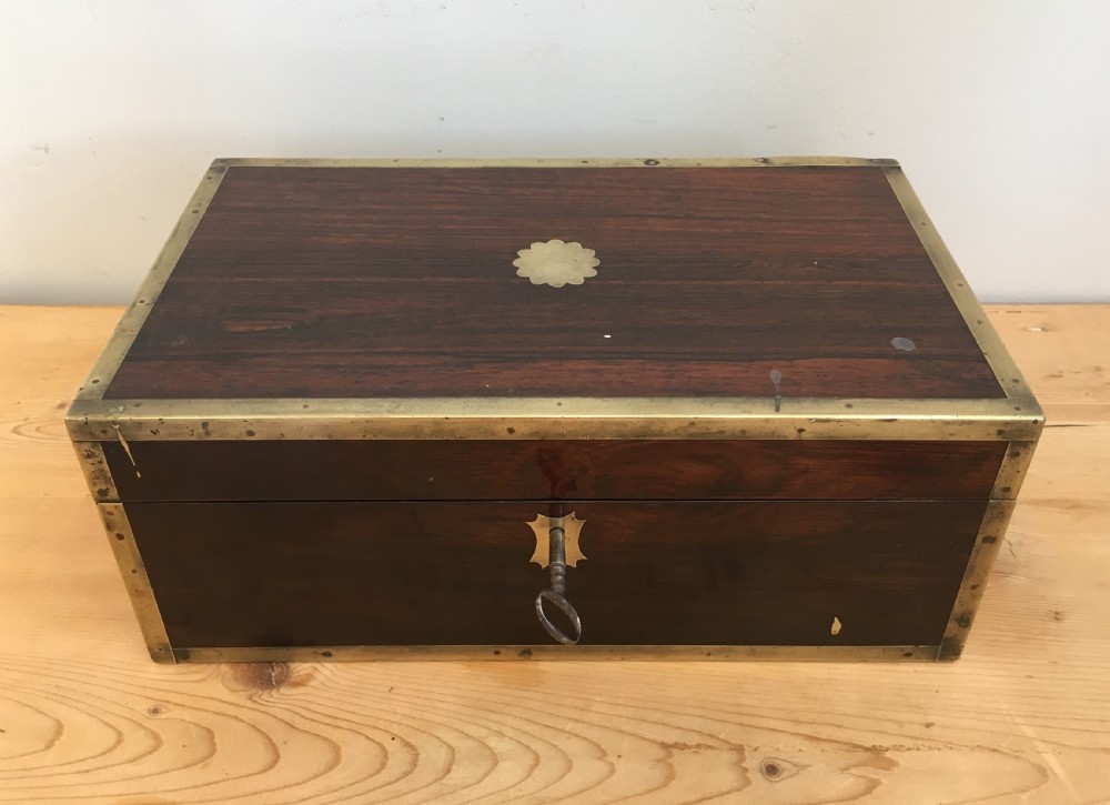 Antique Victorian Rosewood and Brass Bound Trinket Box