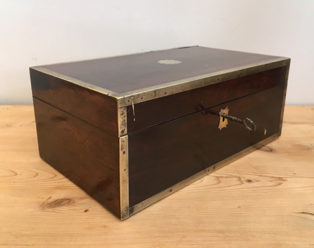 Antique Victorian Rosewood and Brass Bound Trinket Box View II