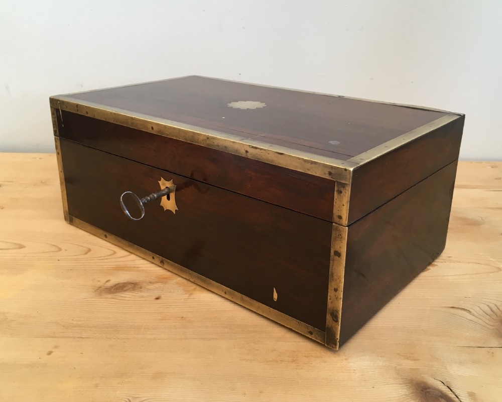 Antique Victorian Rosewood and Brass Bound Trinket Box View V
