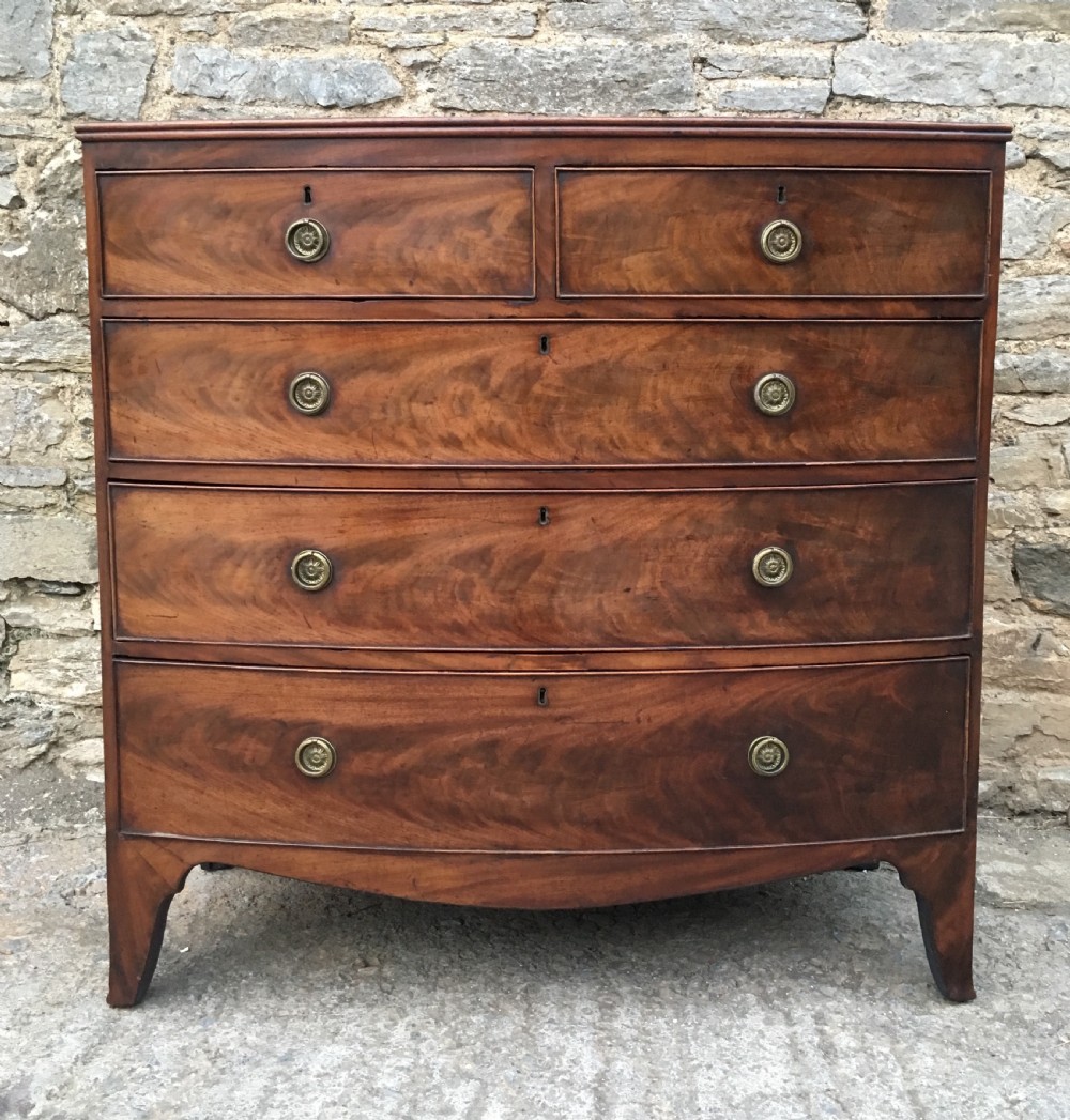 Antique Georgian Flame Mahogany Bow Front Chest of Drawers