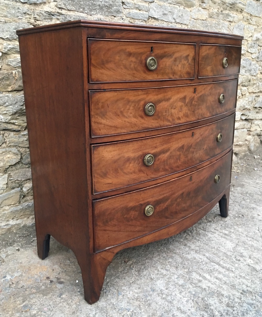 Antique Georgian Flame Mahogany Bow Front Chest of Drawers View II