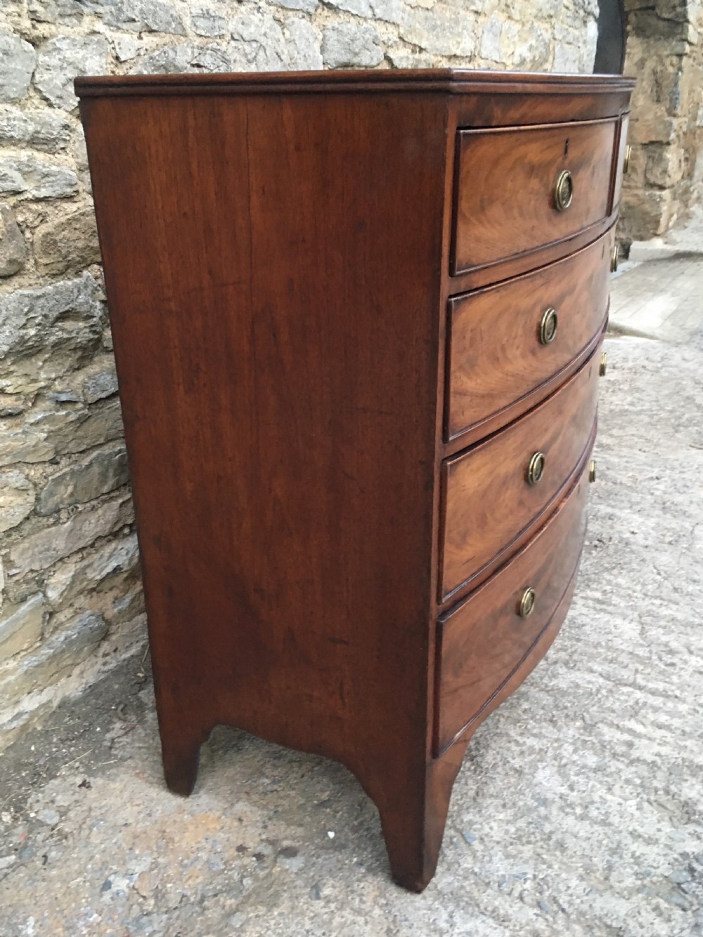 Antique Georgian Flame Mahogany Bow Front Chest of Drawers View III