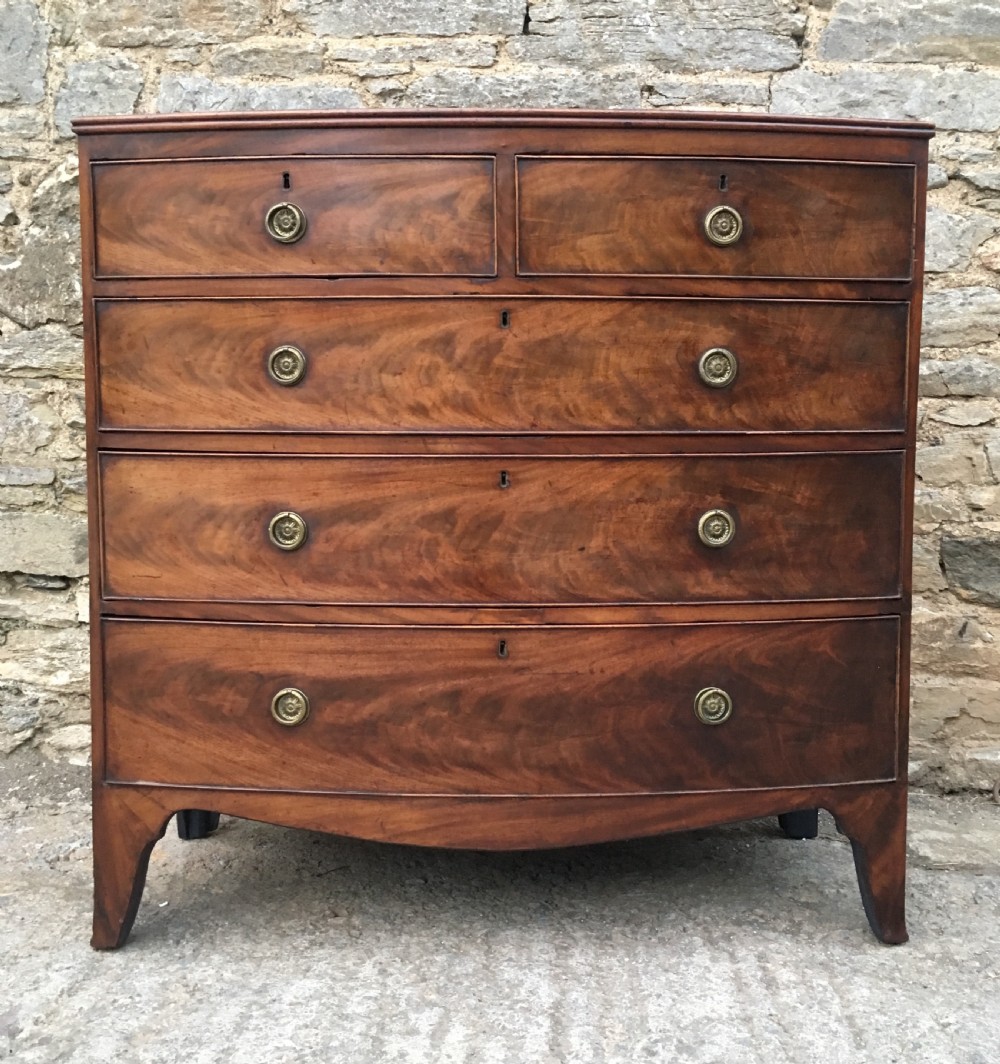 Antique Georgian Flame Mahogany Bow Front Chest of Drawers View IV