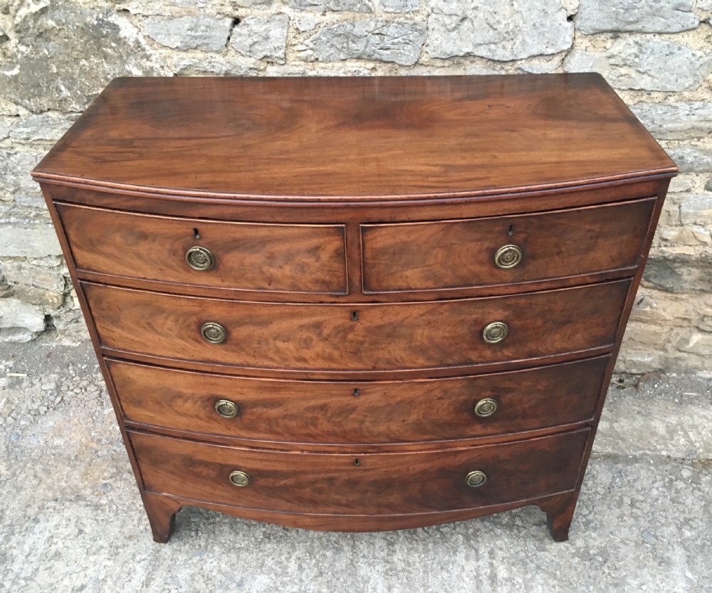 Antique Georgian Flame Mahogany Bow Front Chest of Drawers View V