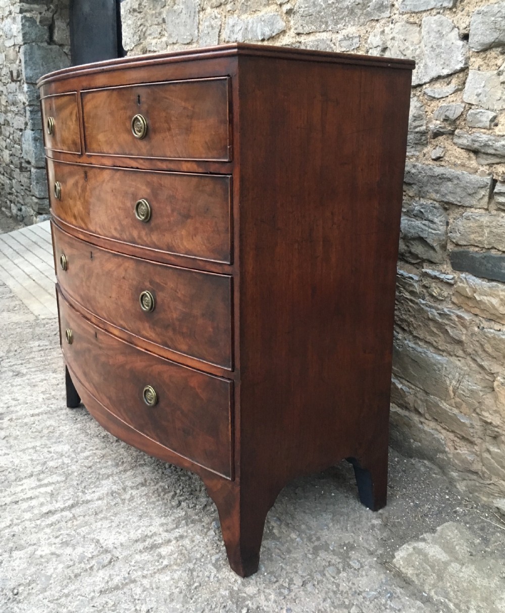 Antique Georgian Flame Mahogany Bow Front Chest of Drawers View VI