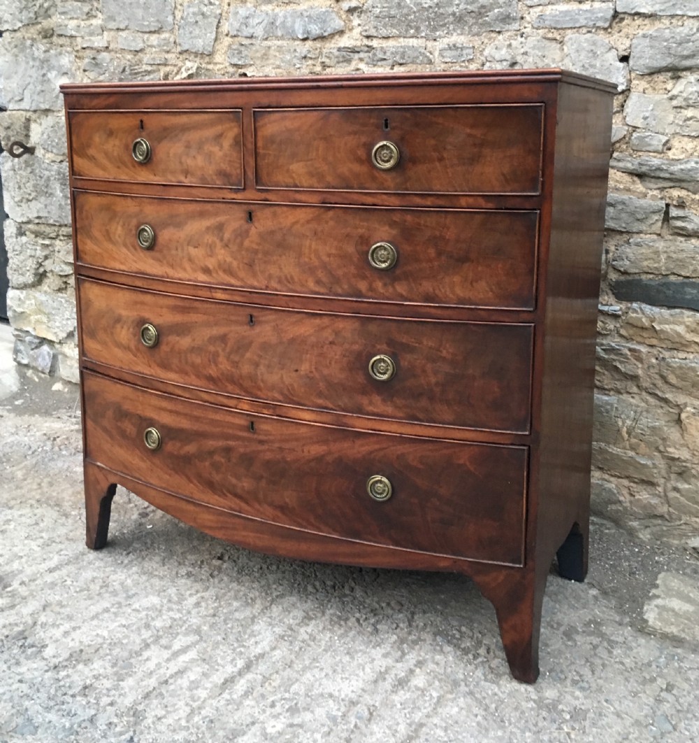 Antique Georgian Flame Mahogany Bow Front Chest of Drawers View VII