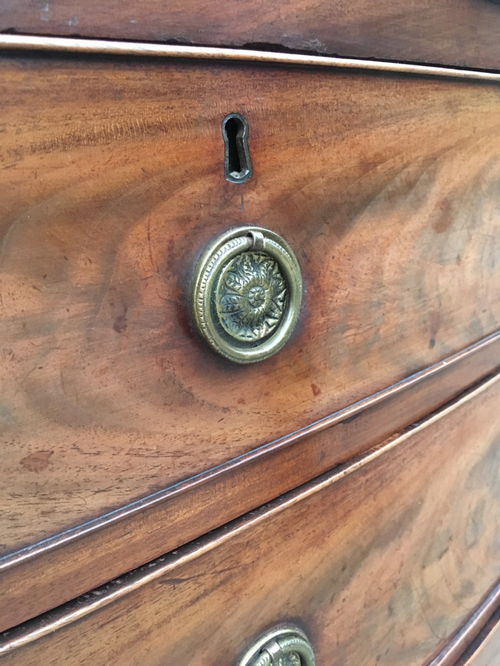 Antique Georgian Flame Mahogany Bow Front Chest of Drawers View IX
