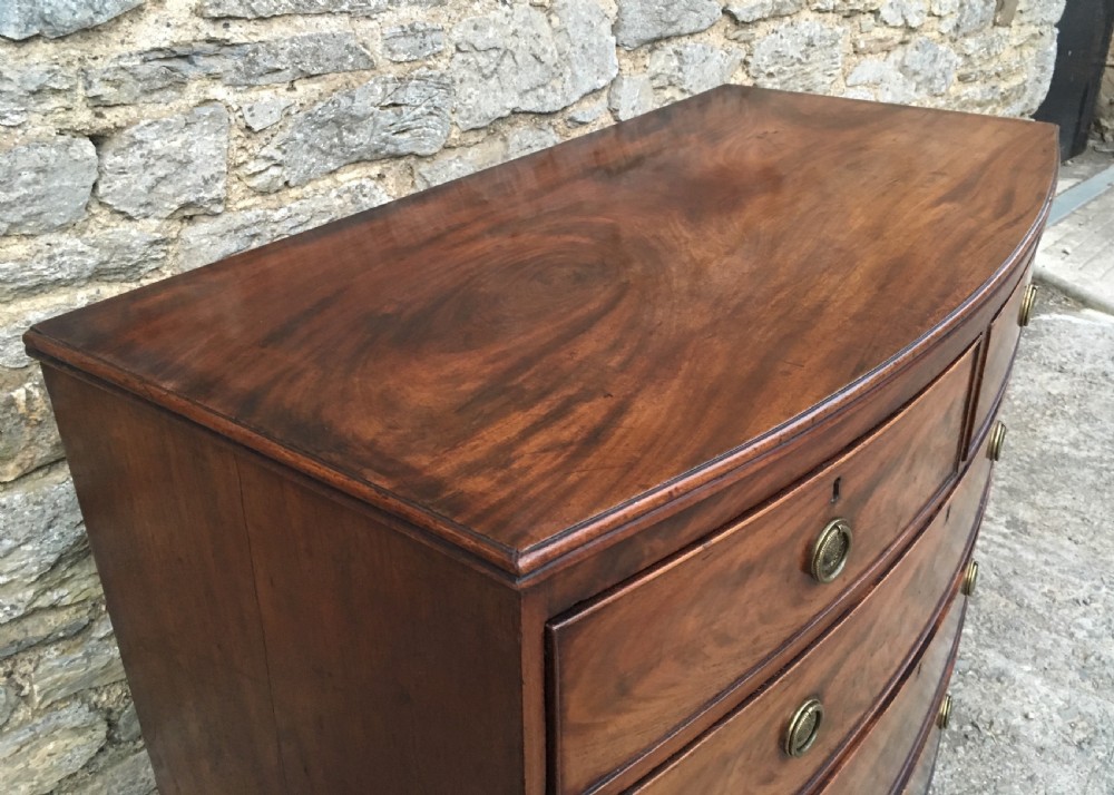 Antique Georgian Flame Mahogany Bow Front Chest of Drawers View X