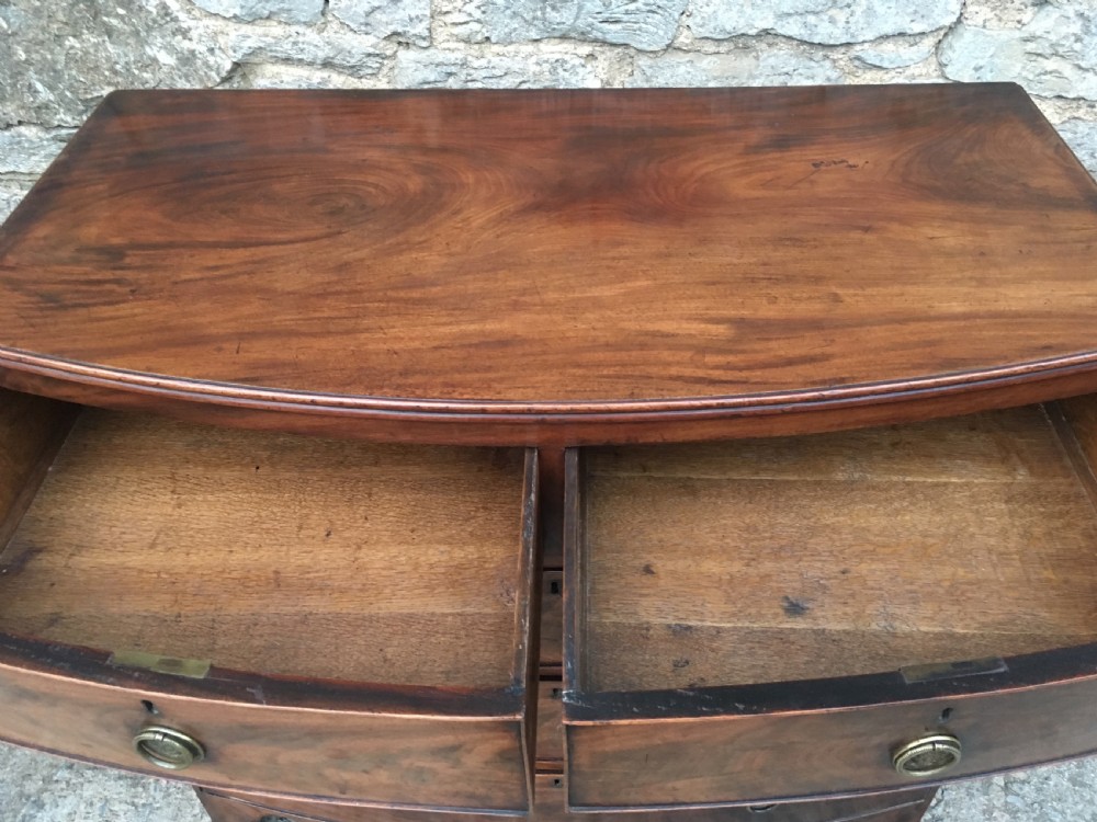 Antique Georgian Flame Mahogany Bow Front Chest of Drawers View XIII