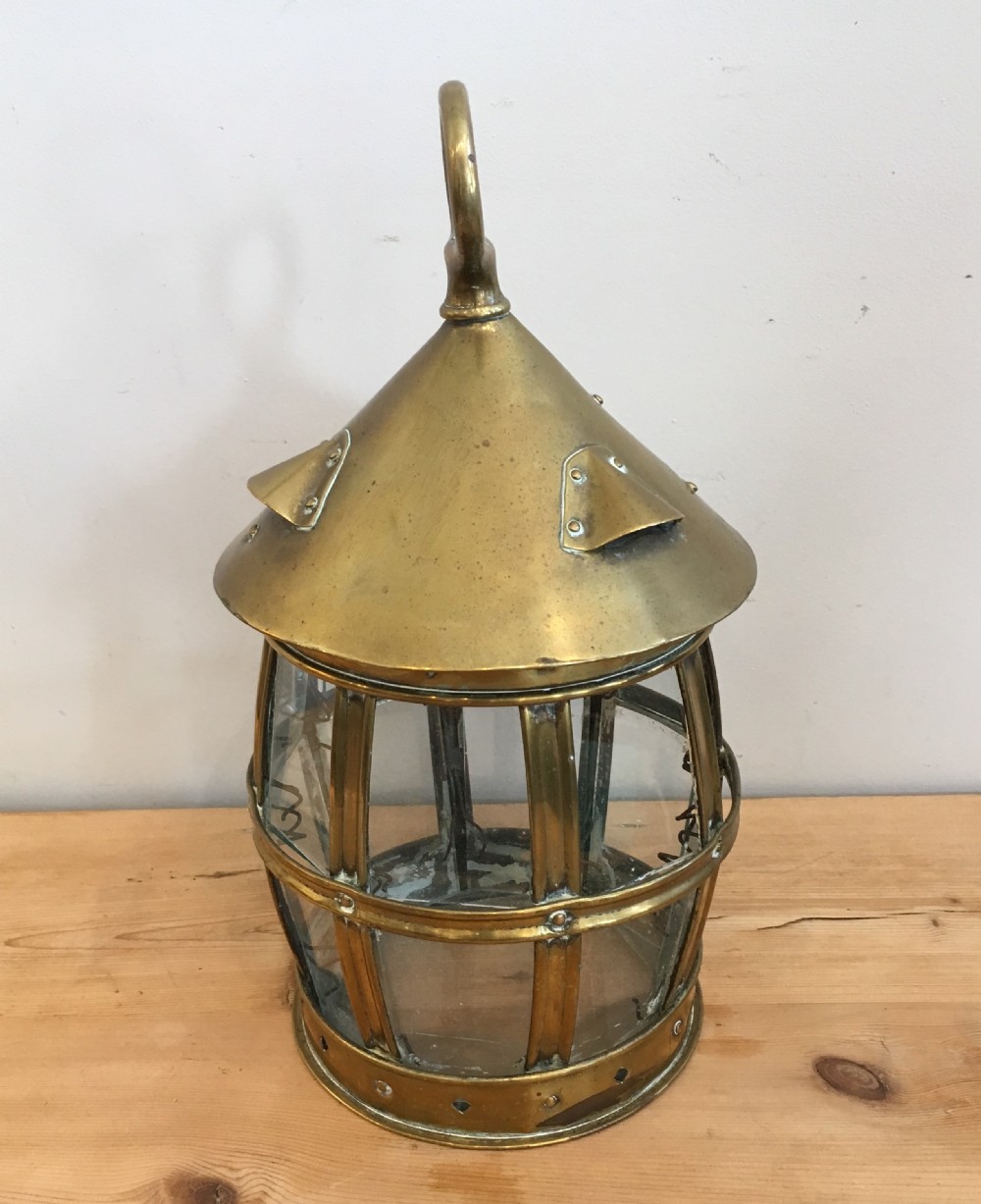 Antique Arts and Crafts Brass Porch Lantern View III