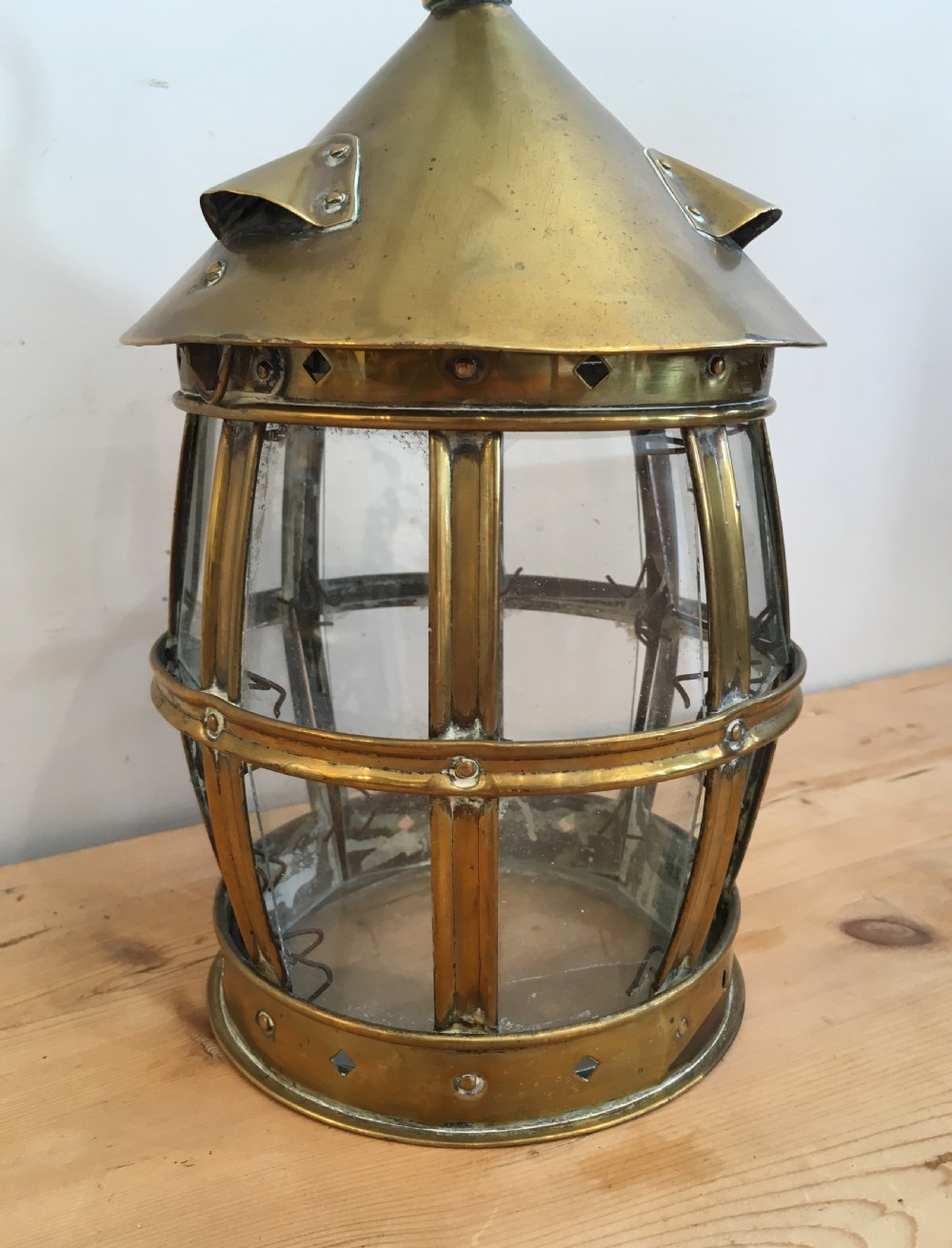 Antique Arts and Crafts Brass Porch Lantern View IV