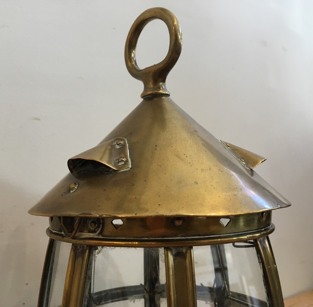 Antique Arts and Crafts Brass Porch Lantern View V