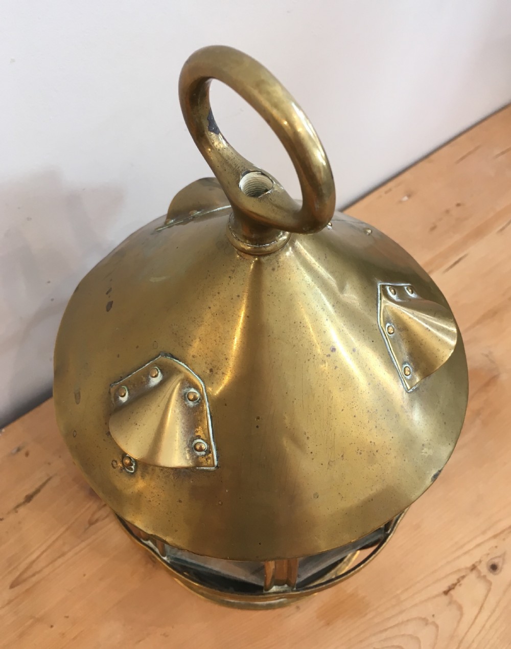 Antique Arts and Crafts Brass Porch Lantern View VI