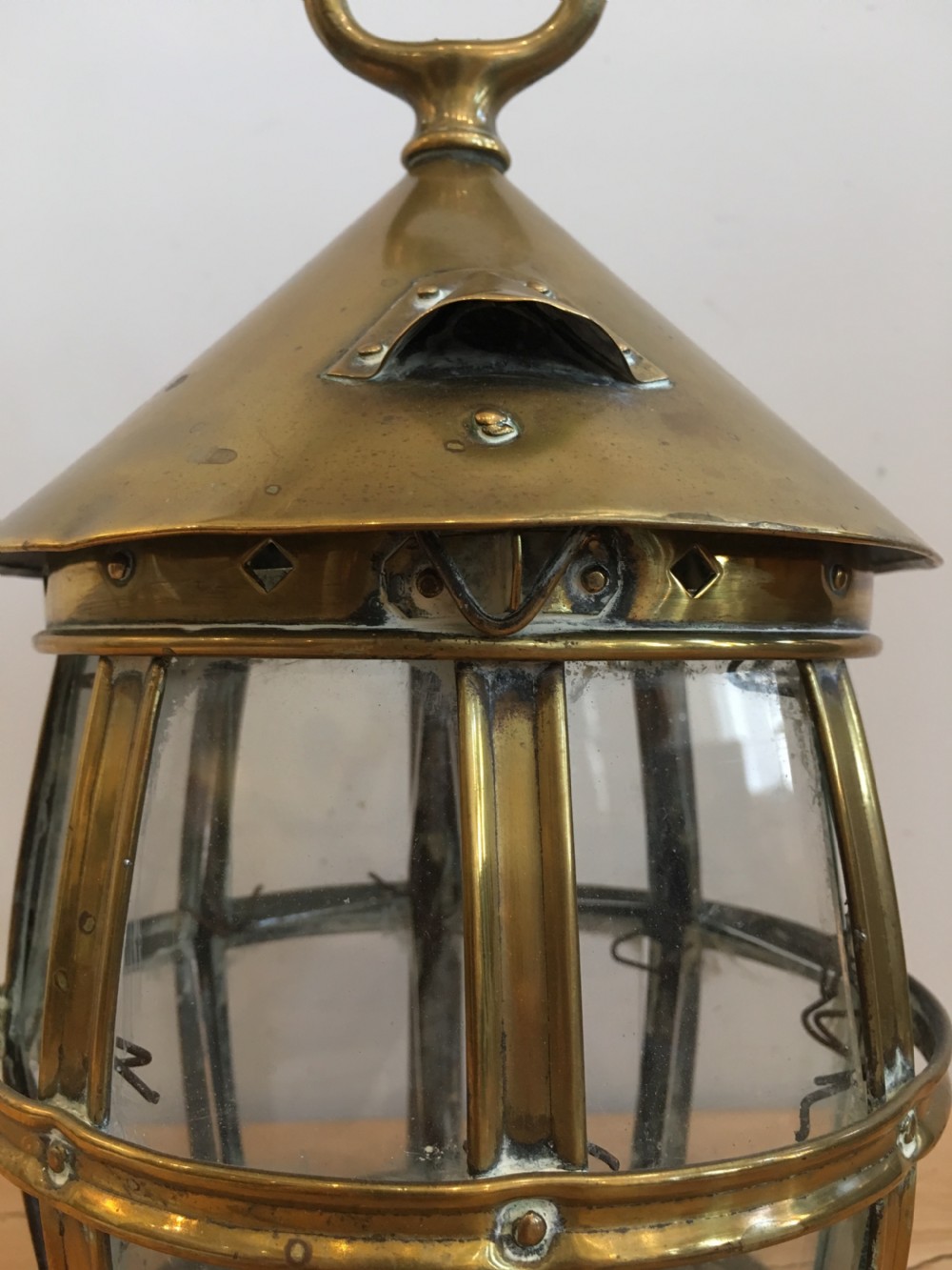 Antique Arts and Crafts Brass Porch Lantern View X