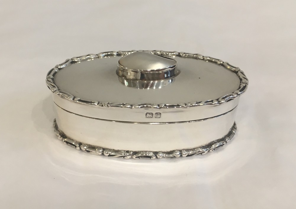 Antique 1908 Sterling Silver Snuff or Pill Box with Pearl Cabochon  View III