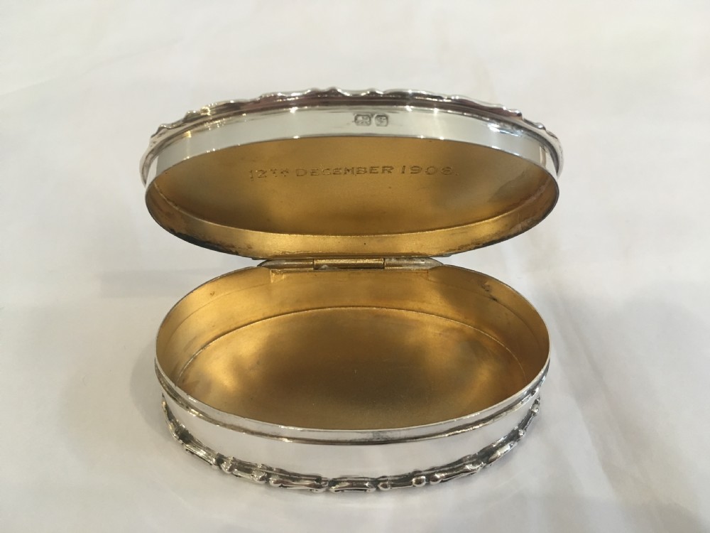 Antique 1908 Sterling Silver Snuff or Pill Box with Pearl Cabochon  View XI