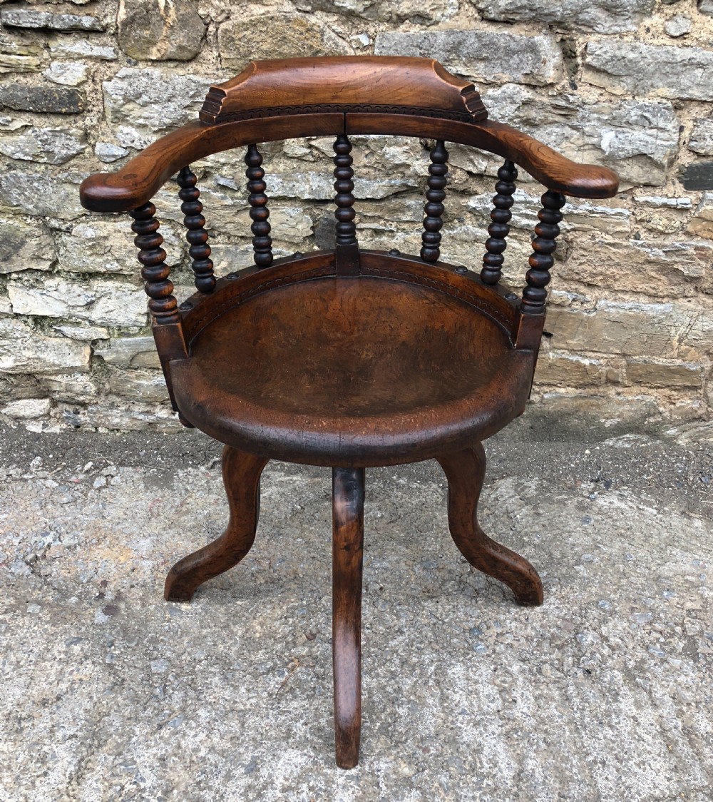Antique Victorian Oak Bobbin Turned Swivel Desk Chair  View II