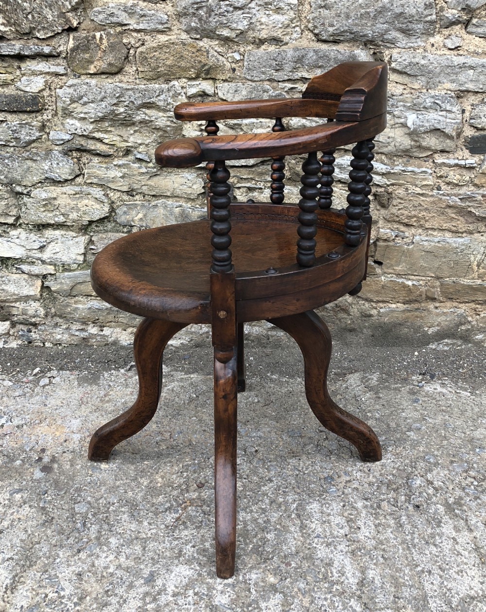 Antique Victorian Oak Bobbin Turned Swivel Desk Chair  View IV