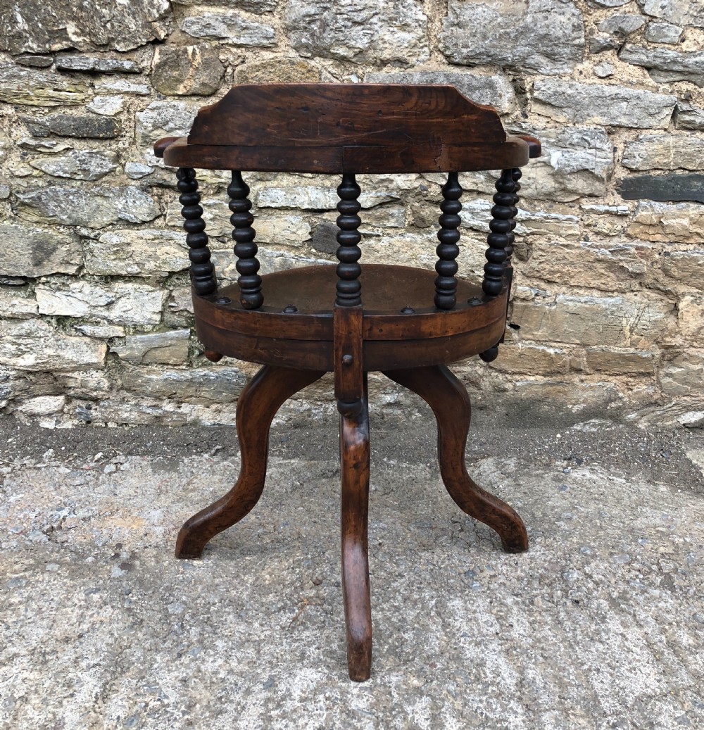 Antique Victorian Oak Bobbin Turned Swivel Desk Chair  View V