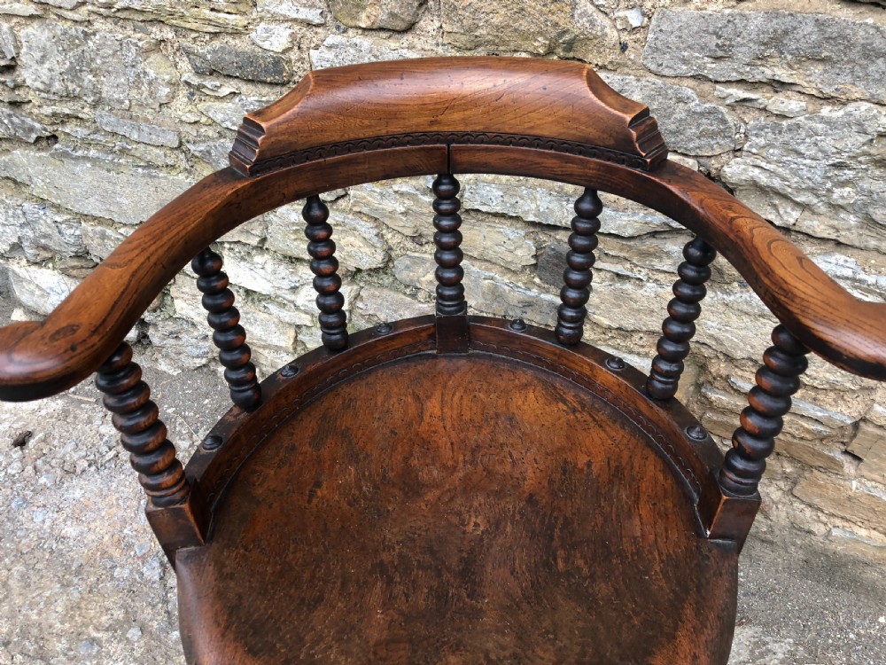 Antique Victorian Oak Bobbin Turned Swivel Desk Chair  View X