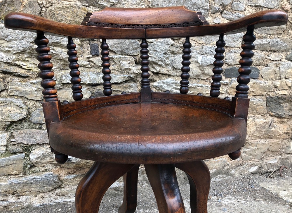 Antique Victorian Oak Bobbin Turned Swivel Desk Chair  View XIII