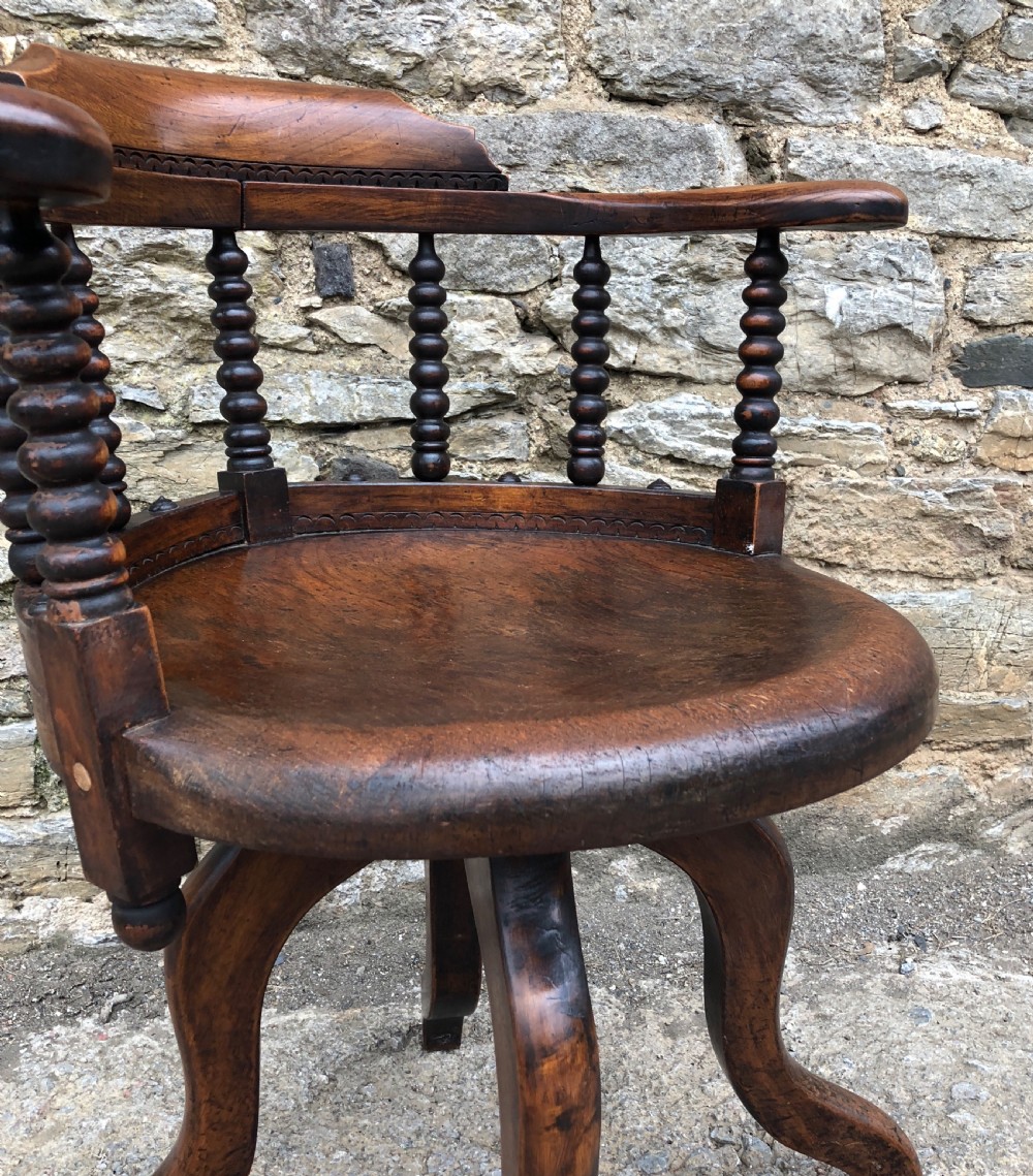 Antique Victorian Oak Bobbin Turned Swivel Desk Chair  View XIV