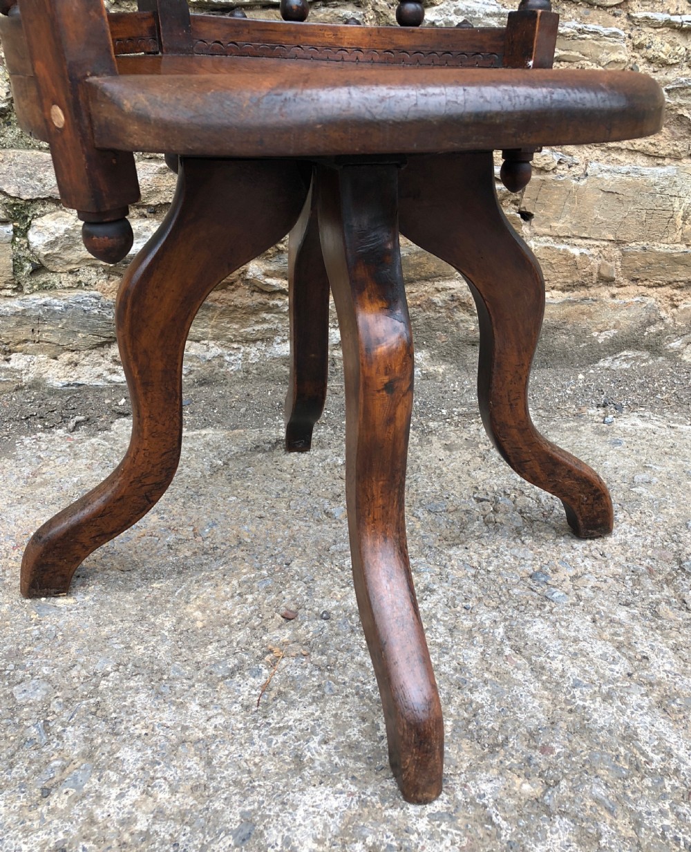 Antique Victorian Oak Bobbin Turned Swivel Desk Chair  View XV