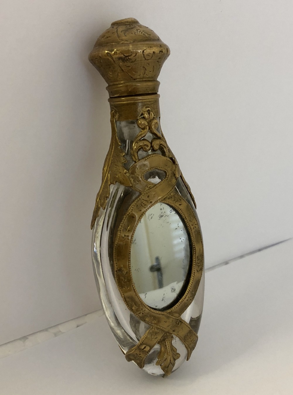 Antique French Ormolu Brass Mounted Glass Scent Bottle