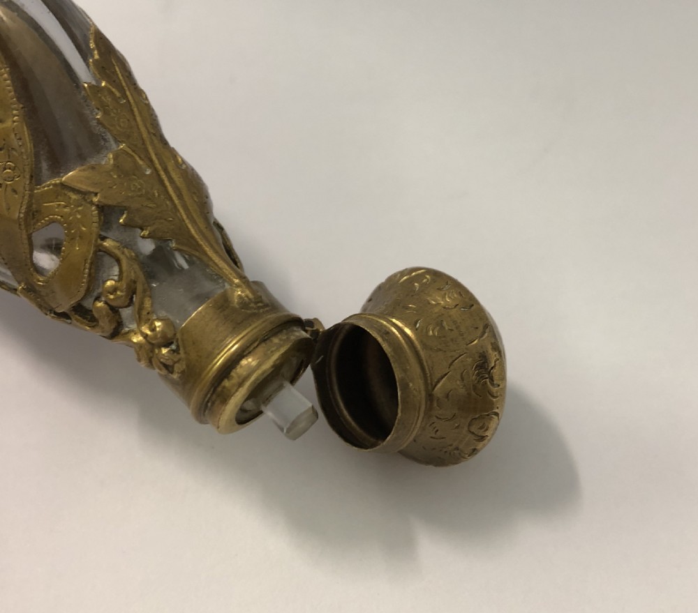 Antique French Ormolu Brass Mounted Glass Scent Bottle View X