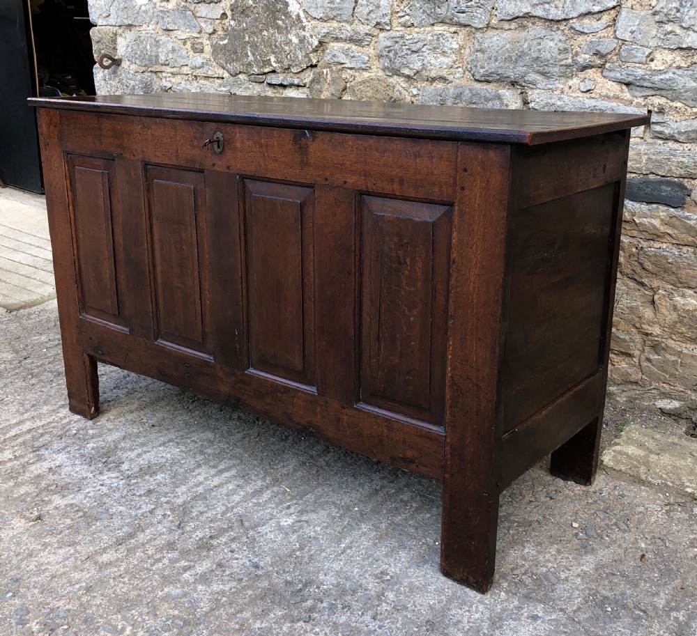 Large Antique 18th Century Oak Panelled Coffer View VI