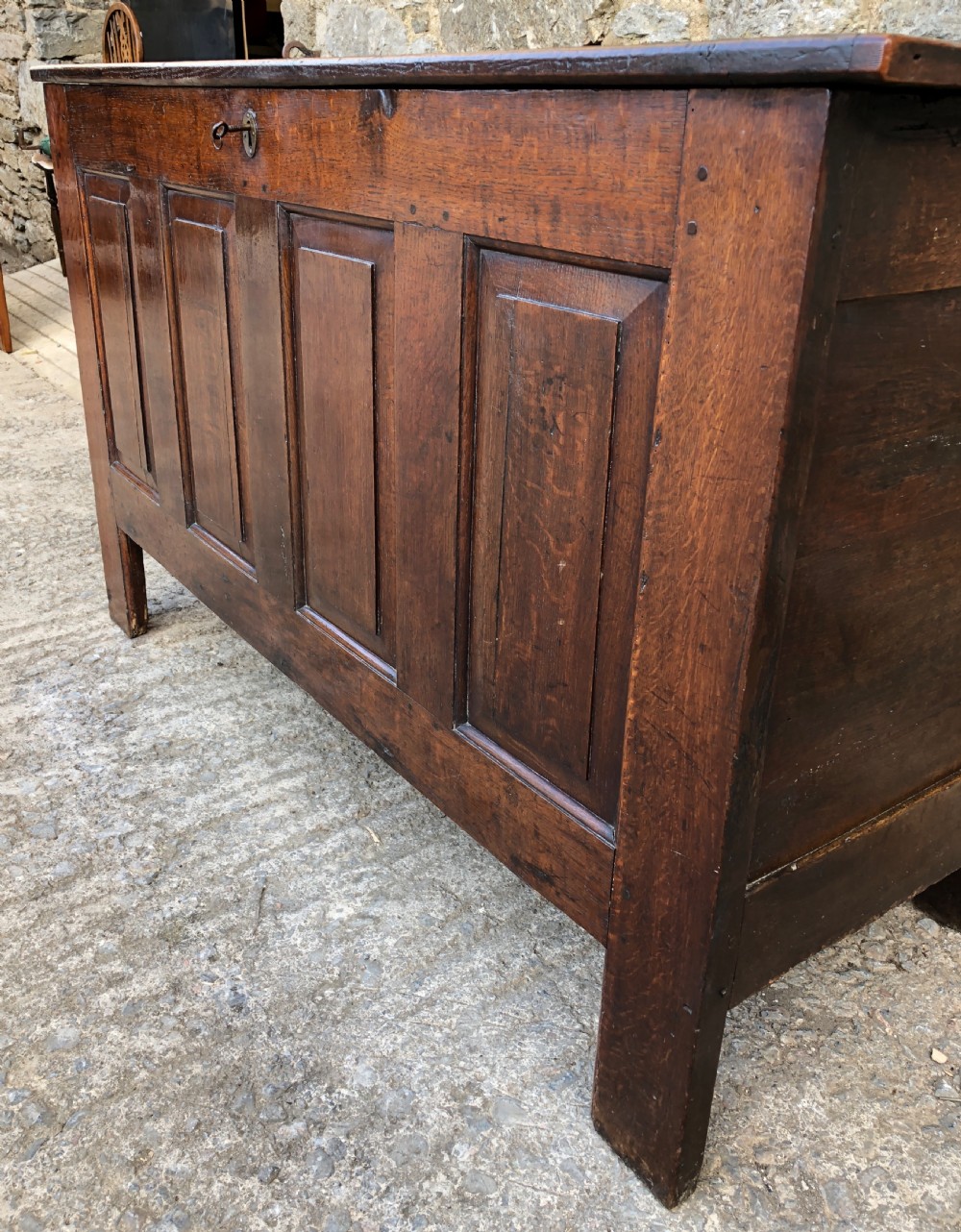 Large Antique 18th Century Oak Panelled Coffer View VII