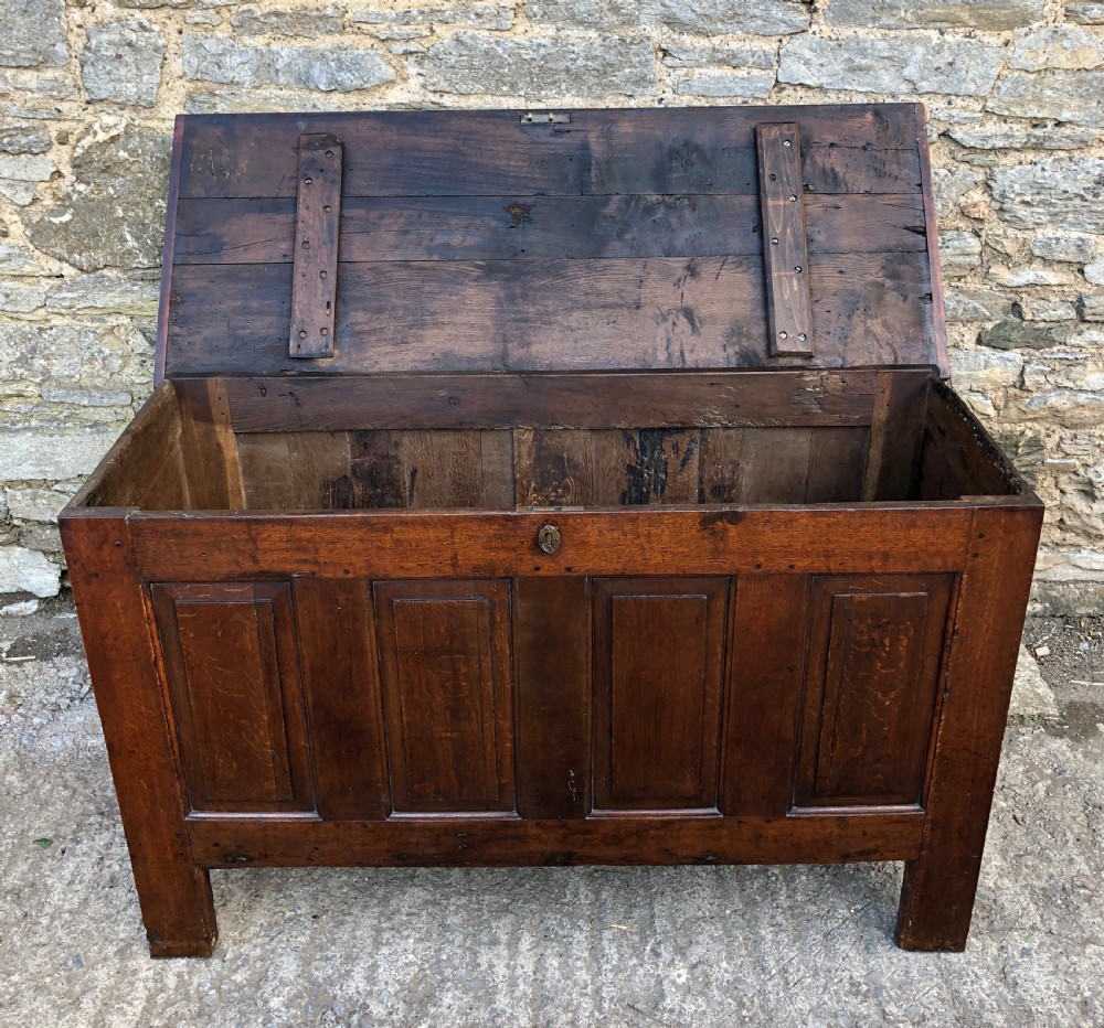 Large Antique 18th Century Oak Panelled Coffer View XI