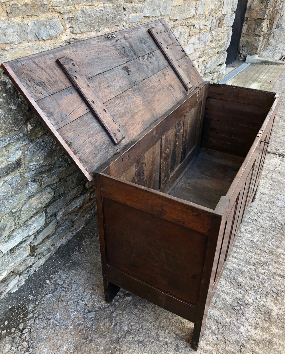 Large Antique 18th Century Oak Panelled Coffer View XII