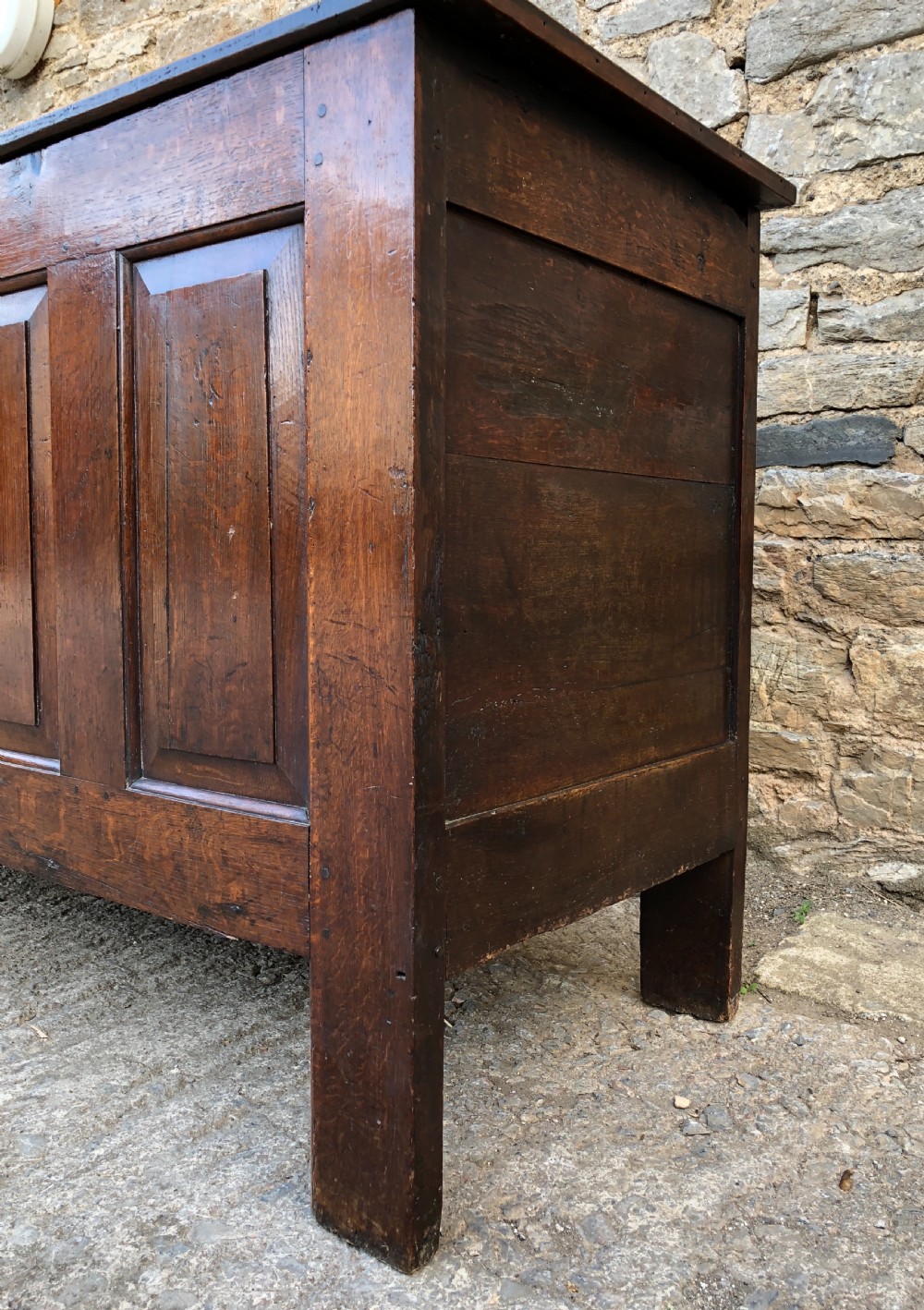 Large Antique 18th Century Oak Panelled Coffer View XX