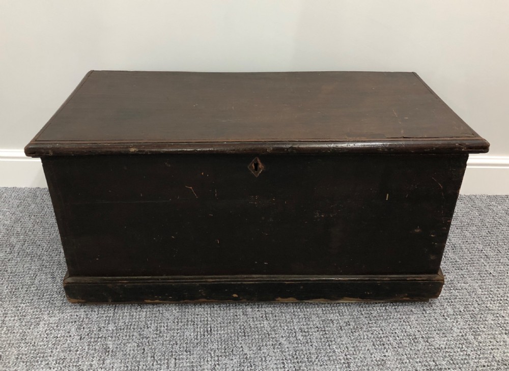 Antique Teak Seamans Chest with Painted Decoration View V