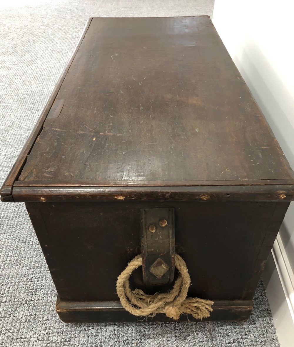 Antique Teak Seamans Chest with Painted Decoration View VI