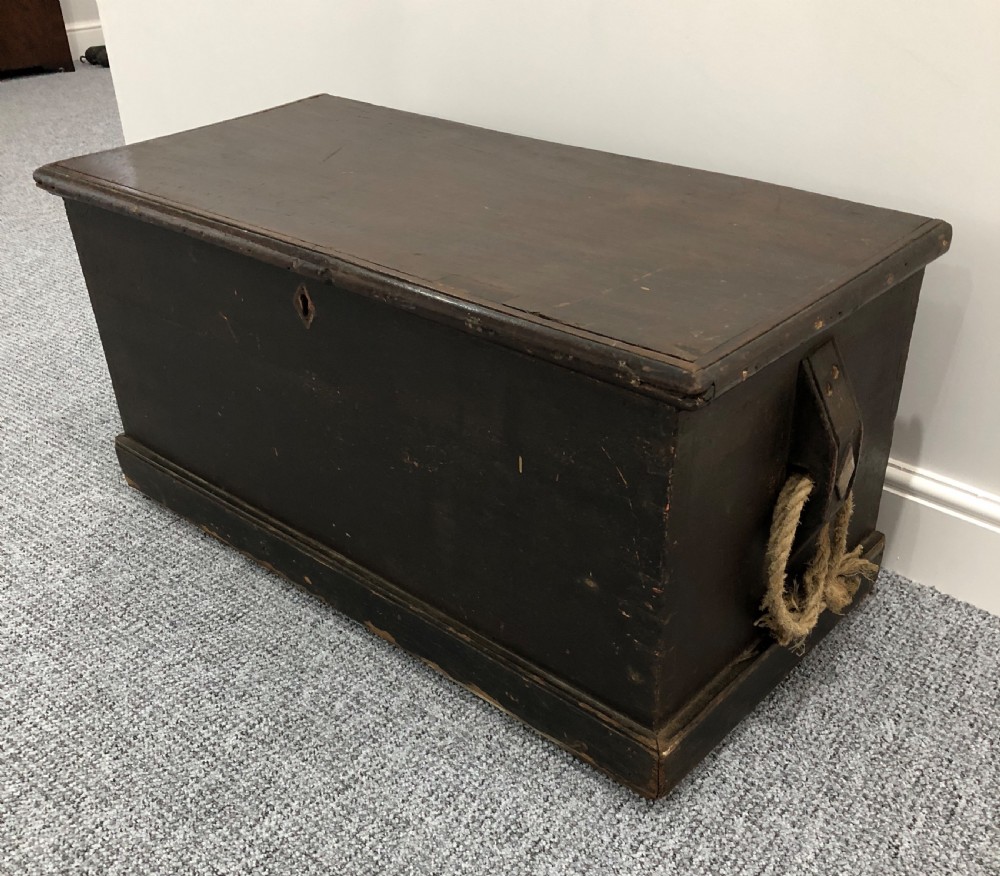 Antique Teak Seamans Chest with Painted Decoration View VII