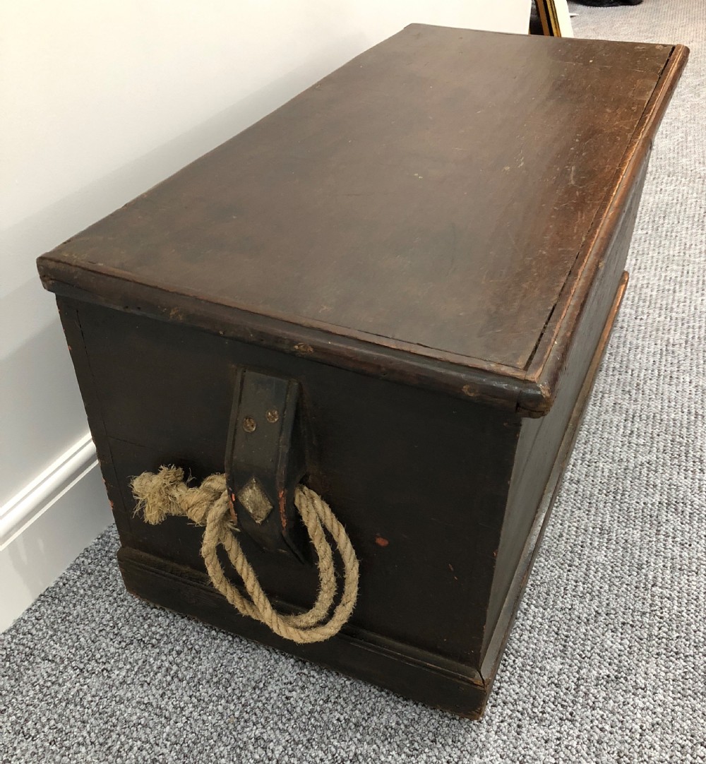 Antique Teak Seamans Chest with Painted Decoration View VIII